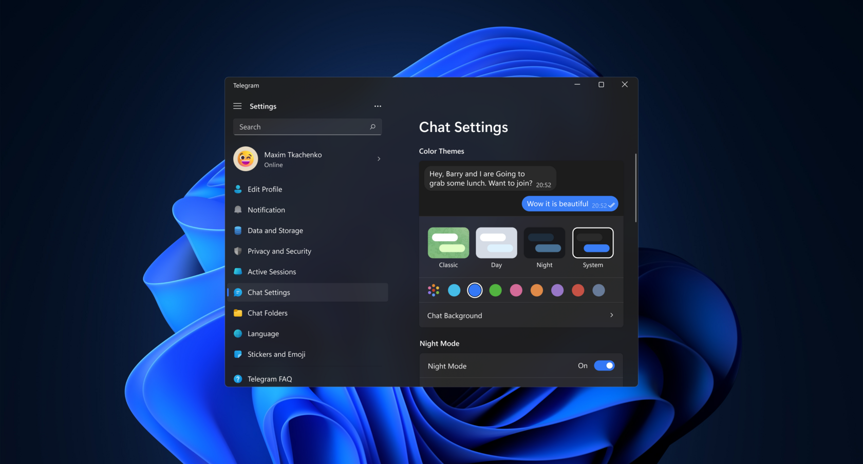 Экран Telegram для Windows